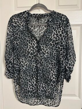 American Dream Black & White Leopard-Print V-Neck Blouse